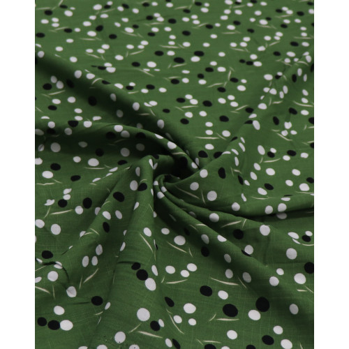 Tecido Viscose Texturizada Multi Poá P/B e Riscos Creme e Verde Musgo