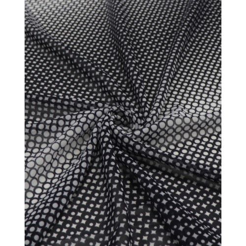 Tecido Crepe Chiffon Micro Geométrico Degradê P/B