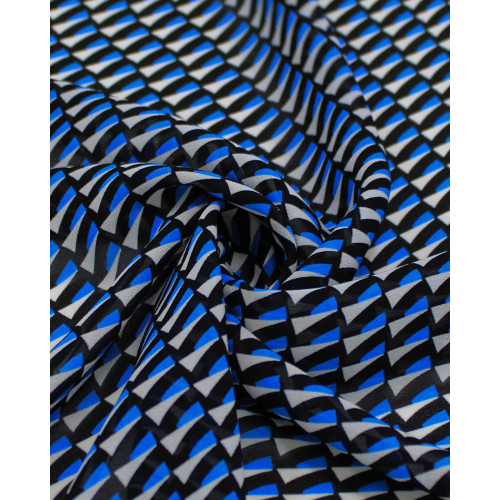 Tecido Crepe Chiffon Italiano Micro Geométricos Branco, Azul e Preto