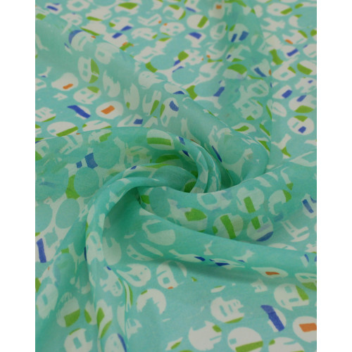 Tecido Crepe Chiffon Italiano Estampa Geométrica Abstrata Verde Água