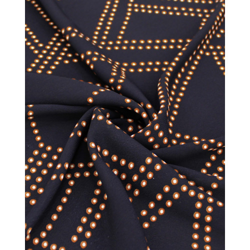 Tecido Crepe de Viscose Italiano Estampa Geométrica Micro Pontos Offwhite, Marrom e Preto