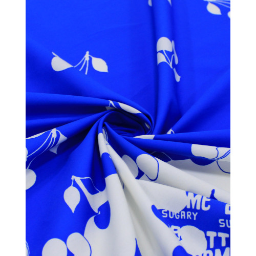 Tecido Tricoline Italiano Barrado Cerejas Branco e Azul