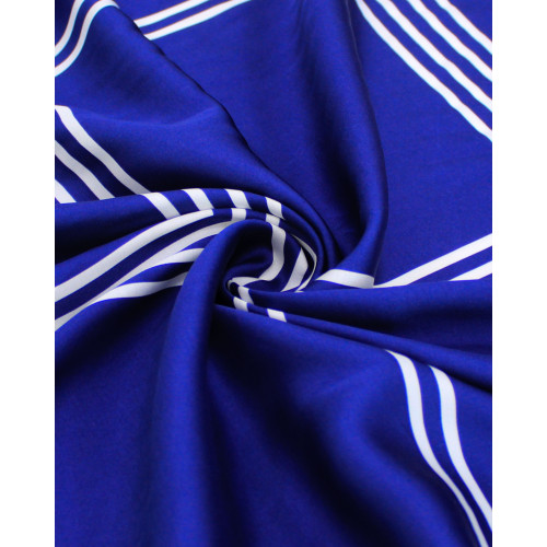 Tecido Viscose Acetinada Italiano Macro Geométricos Branco e Azul Marinho