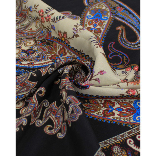 Tecido Crepe de Viscose Barrado Duplo Cashmere Floral Colorido e Preto