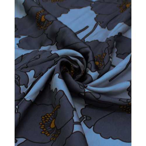 Tecido Viscose Acetinada Italiano Macro Flores Tons de Cinza