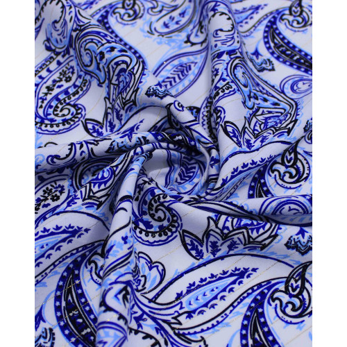Tecido Viscose com Lurex Cashmere Estampado Tons Frios e Branco