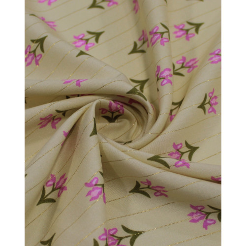 Tecido Viscose com Lurex Micro Flores Verde, Rosa e Creme