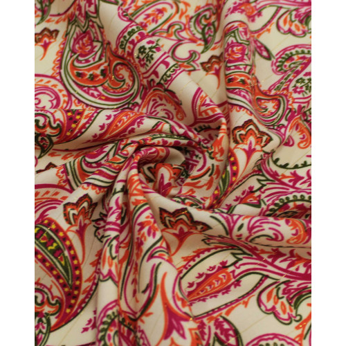 Tecido Viscose com Lurex Cashmere Estampado Tons Quentes e Creme