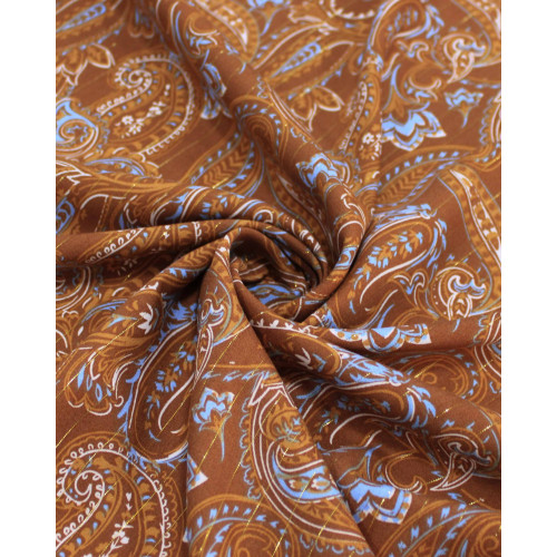 Tecido Viscose com Lurex Cashmere Estampado Azul e Tons de Marrom