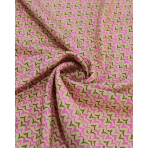 Tecido Viscose com Lurex Micro Estampa Verde, Rosa e Creme