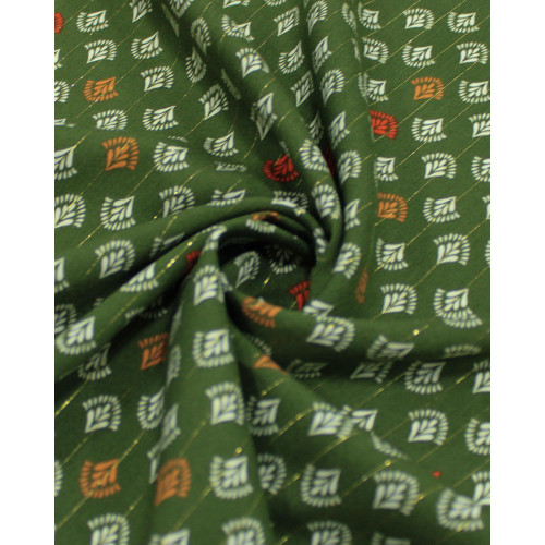 Tecido Viscose com Lurex Micro Estampa Creme, Laranja e Verde