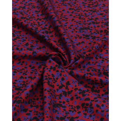 Tecido Viscose Sarjada Italiano Micro Floral Abstrato Roxo, Preto e Vermelho