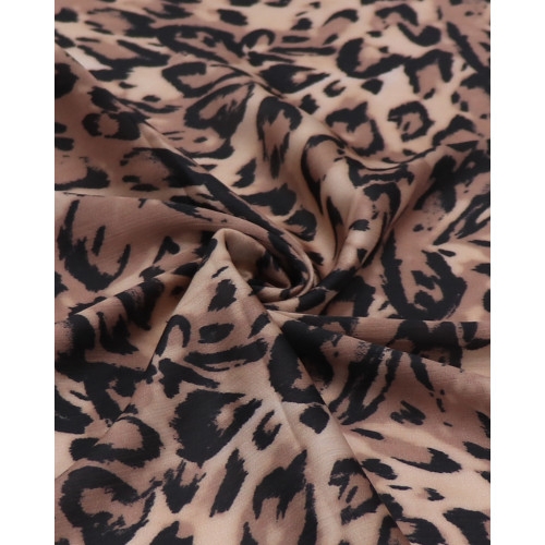 Tecido Crepe Texturizado Acetinado Italiano Animal Print Preto, Bege e Nude