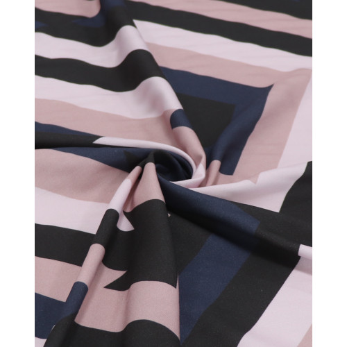 Tecido Viscose Italiano Estampa Macro Geométrica Irregular Tons de Rosa, Azul e Preto