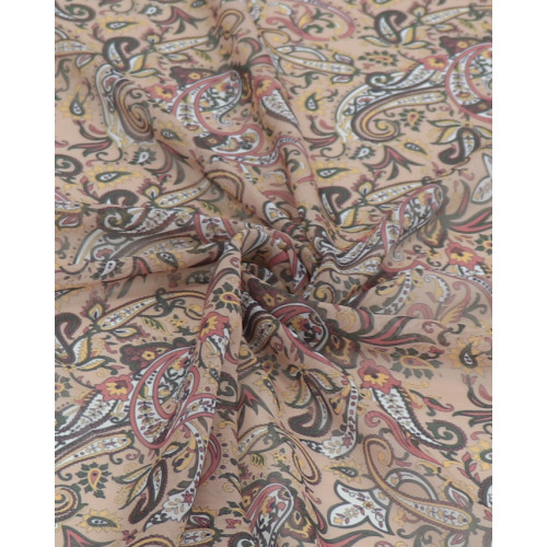 Tecido Crepe Chiffon Italiano Estampa Paisley Tons Terrosos