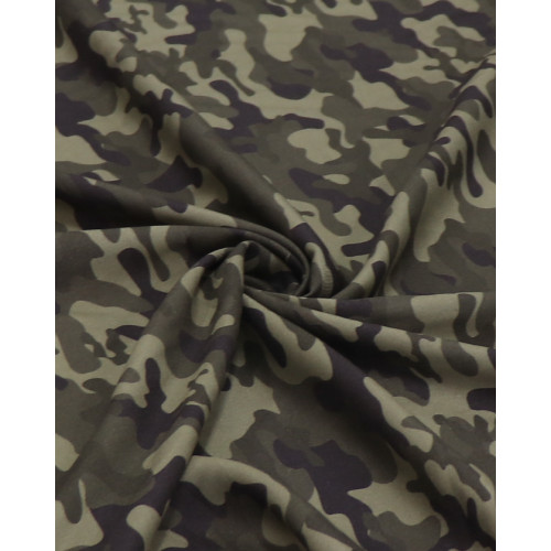 Tecido Viscose Sarjada Italiano Camuflado Preto e Tons de Verde