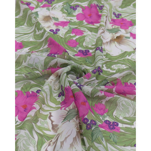 Tecido Crepe Chiffon Italiano Jardim Botânico Rosa e Verde