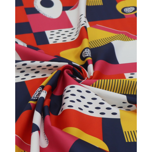 Tecido Crepe Silk Italiano Recortes Geométricos Colorido