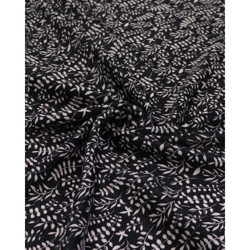 Tecido Viscose Acetinada Italiano Micro Ramos Rosa Quartzo e Preto