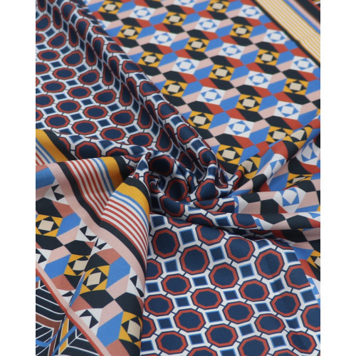 Tecido Crepe Silk Italiano Multi Estampa Geométrica em Recortes Verticais Colorido
