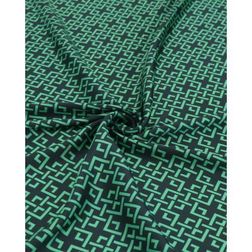 Tecido Crepe Silk Italiano Estampa Geométrica Verde Esmeralda e Preto