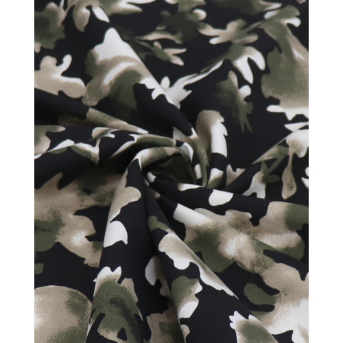 Tecido Sarja com Elastano Italiano Estampa Camuflada Offwhite, Verde Militar e Preto
