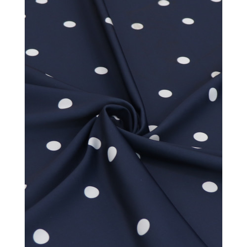 Tecido Crepe de Alfaiataria Italiano Poá Branco e Azul Marinho Noite