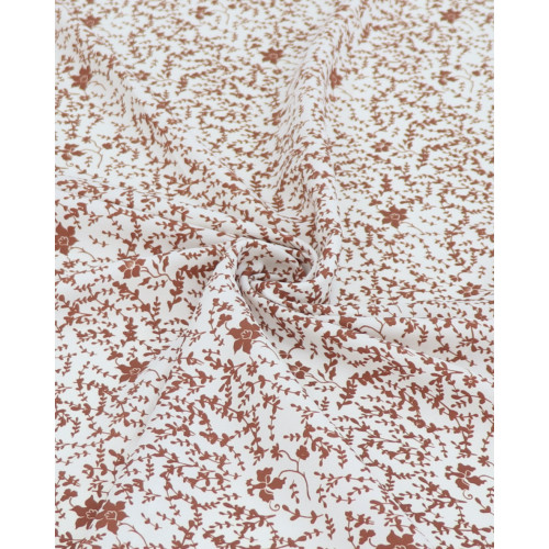 Tecido Crepe de Viscose Italiano Micro Ramos e Flores Marrom e Branco