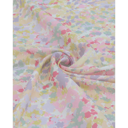 Tecido Crepe de Viscose Italiano com Elastano Pintura Abstrata Sobreposto Tons Pastéis
