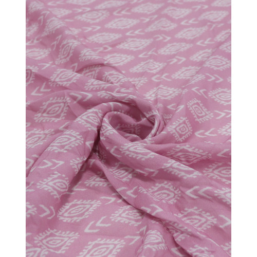 Tecido Viscose Fina Estampa Étnica Branco e Rosa