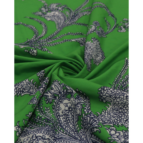 Tecido Crepe Salinas Macro Arabescos e Cashmere Offwhite e Verde
