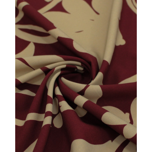 Tecido Viscose Italiano Macro Ramos Bege e Marsala