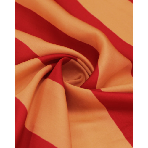 Tecido Viscose Acetinada Italiano Listras Verticais Salmão e Vermelho