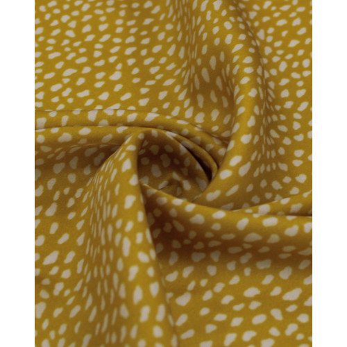 Tecido Viscose Acetinada Italiano Micro Pingos Irregulares Offwhie e Amarelo Mostarda