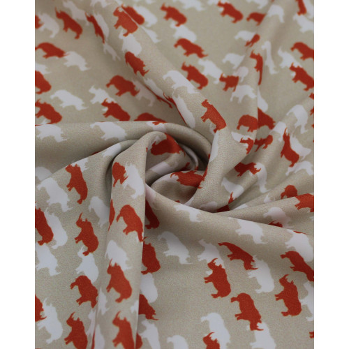 Tecido Crepe Silk Italiano Rinocerontes Branco, Laranja e Bege
