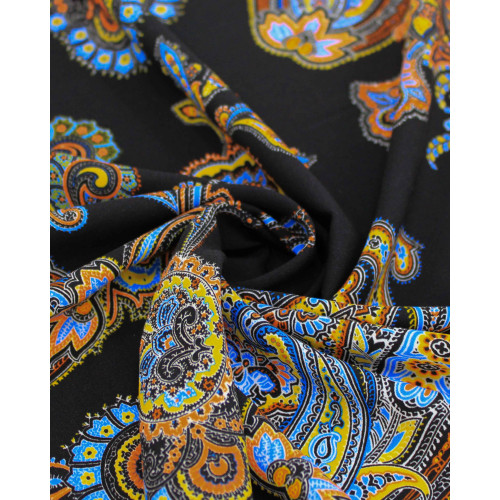 Tecido Viscose Italiano Macro Cashmere Floral Colorido e Preto