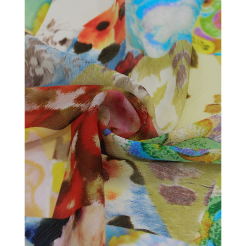 Tecido Crepe  Chiffon Texturizado Italiano Multi Estampas Colorido