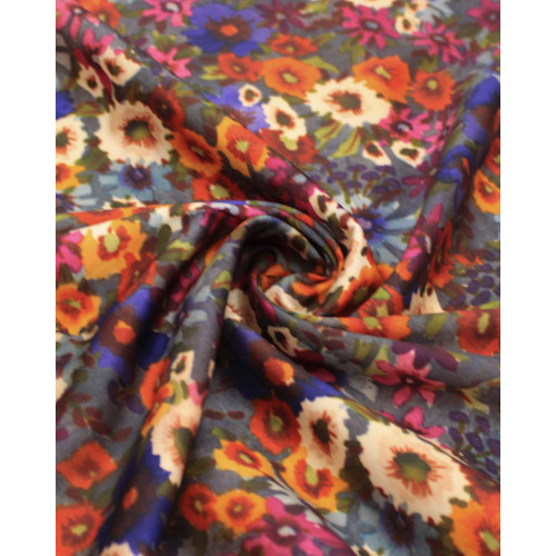 Tecido Crepe Silk Italiano Pintura Floral Abstrata Colorida