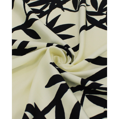 Tecido Viscose Italiano Bambuzais Preto e Creme