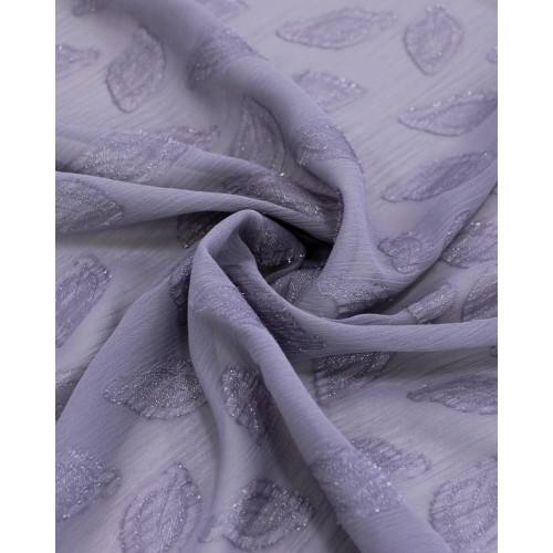 Tecido Crepe Chiffon Texturizado Italiano Brocado com Fóil Folhas Tons de Cinza