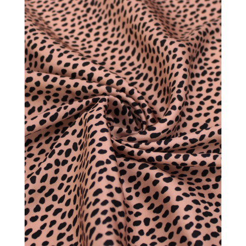 Tecido Viscose Acetinada Italiano Micro Pingos Irregulares Preto e Rosé