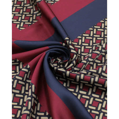 Tecido Crepe Silk Italiano Macro Quadriculado e Geométricos Bege, Cinza e Marsala