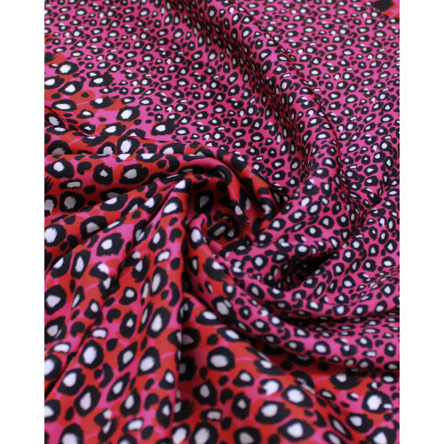 Tecido Crepe Silk Italiano Pingos Irregulares em Listras Verticais Branco, Preto e Tons de Rosa