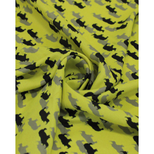 Tecido Crepe Salinas Italiano Rinocerontes Cinza, Preto e Amarelo