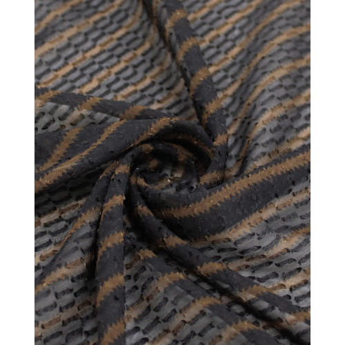 Tecido Crepe Chiffon Brocado Italiano Listrado Capuccino e Preto