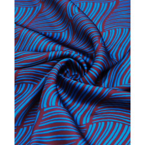 Tecido Crepe Silk Italiano Geométricos Irregulares Ondulados Azul e Roxo