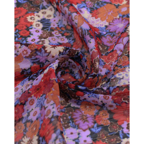 Tecido Crepe Chiffon Texturizado Italiano com Lurex Tapete Floral Colorido