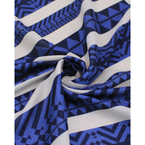 Tecido Crepe Silk Italiano Listras Estampadas Tons de Azul e Bege