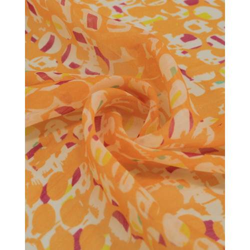 Tecido Crepe Chiffon Italiano Estampa Geométrica Abstrata Laranja
