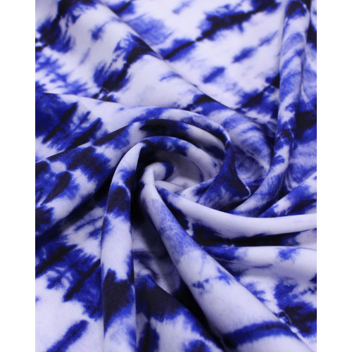 Tecido Crepe Silk Italiano Xadrez em Tie Dye Tons de Azul